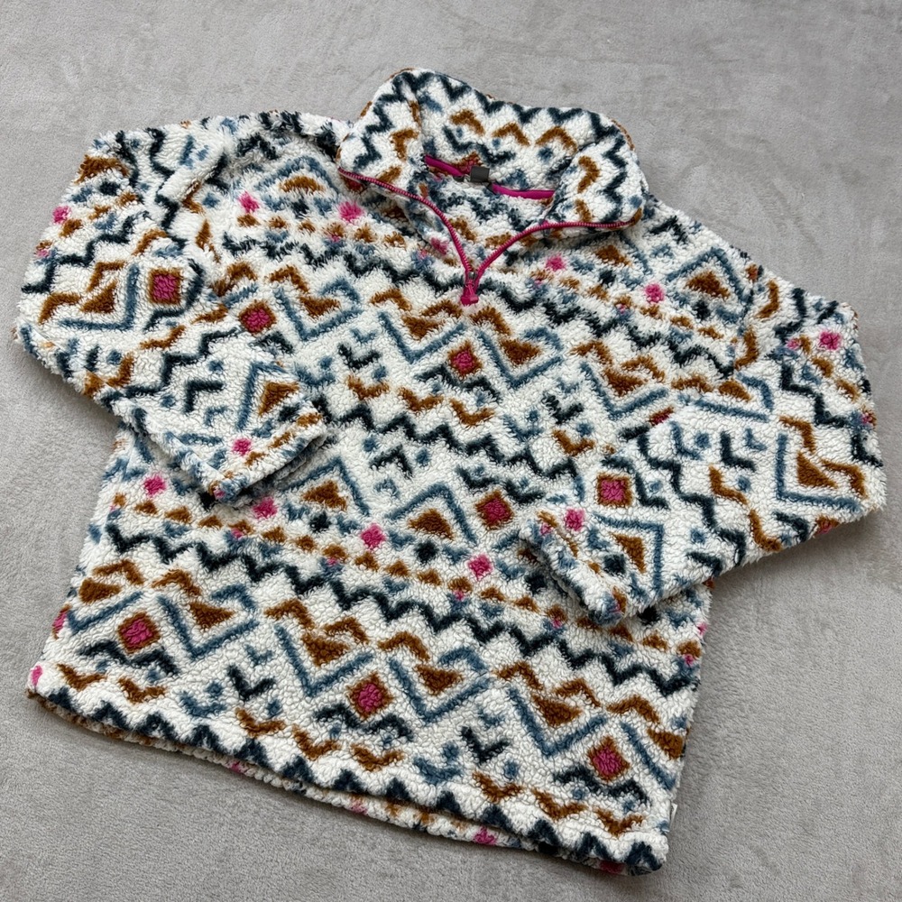 Eddie Bauer Sherpa‎ Fleece Pullover Women's Large Multicolor Aztec Geometric 1/4